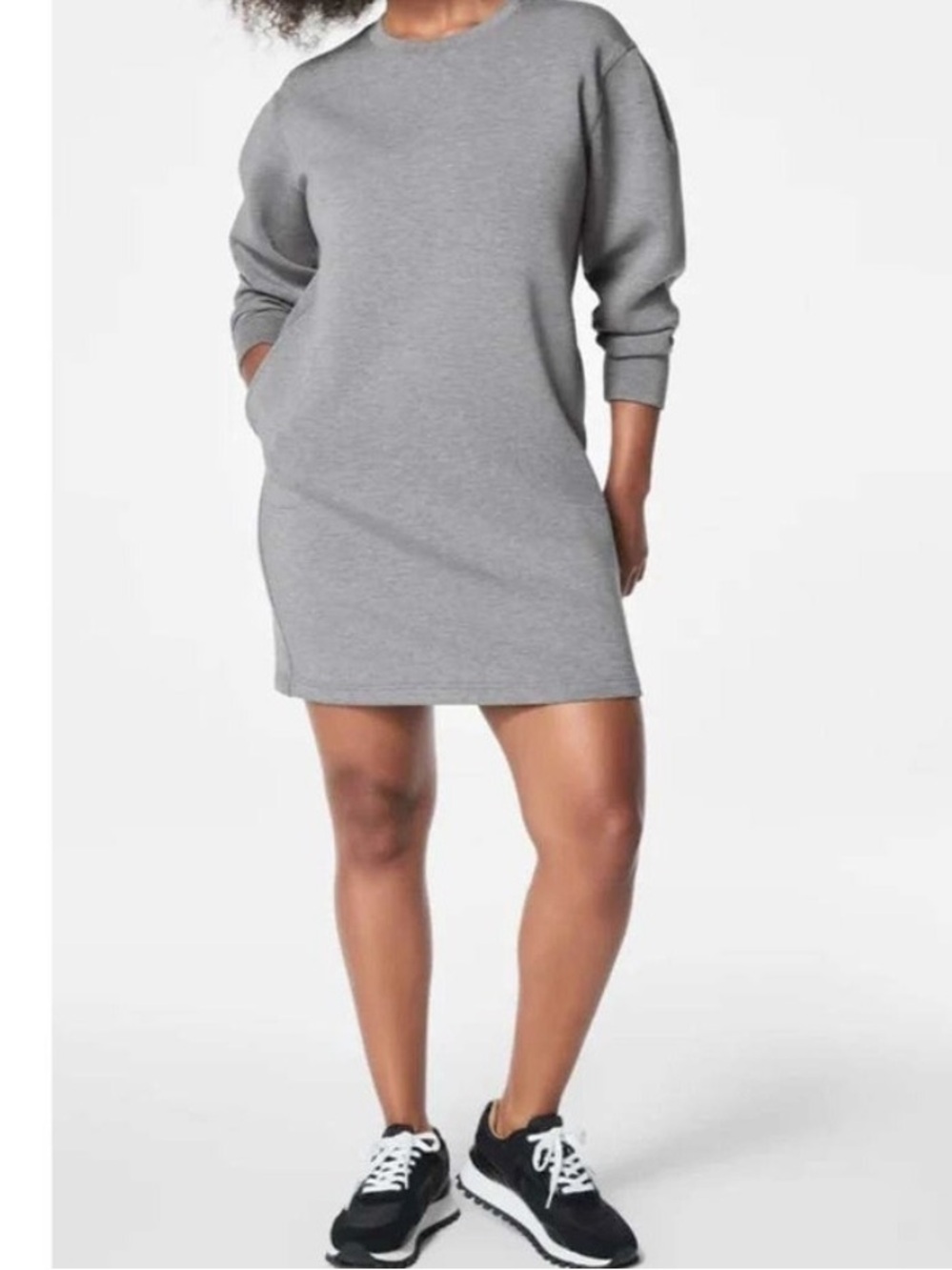 SPANX Light Grey Crewneck Sweatshirt Dress with Pockets